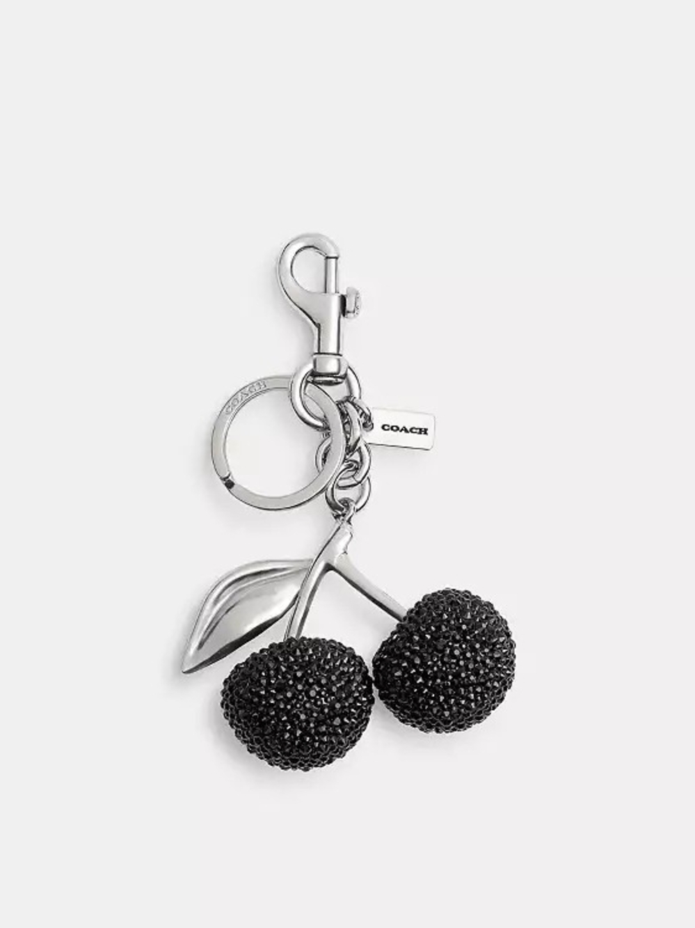 NWT! COACH Black Crystal Cherry Key Charm with Silver Hardware